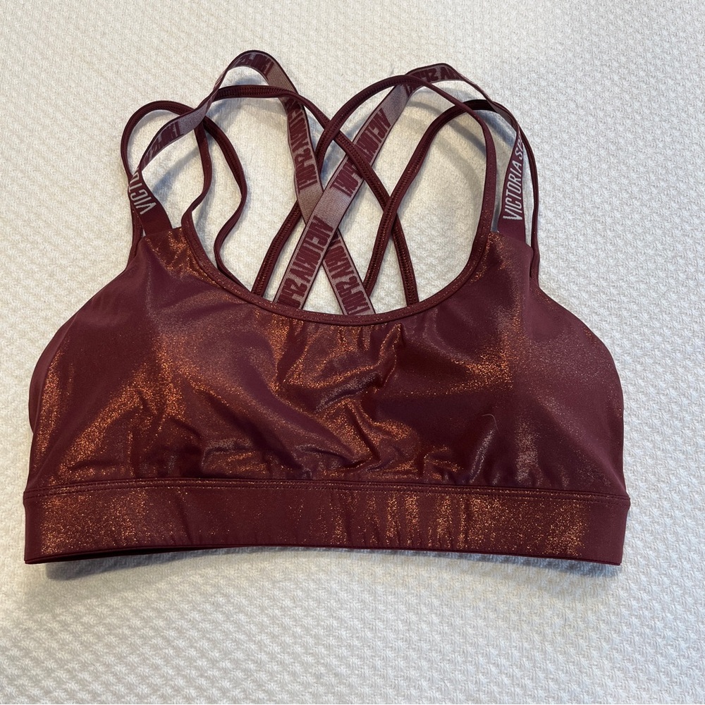Victoria's Secret Shimmery Strappy Sports Bra - Maroon